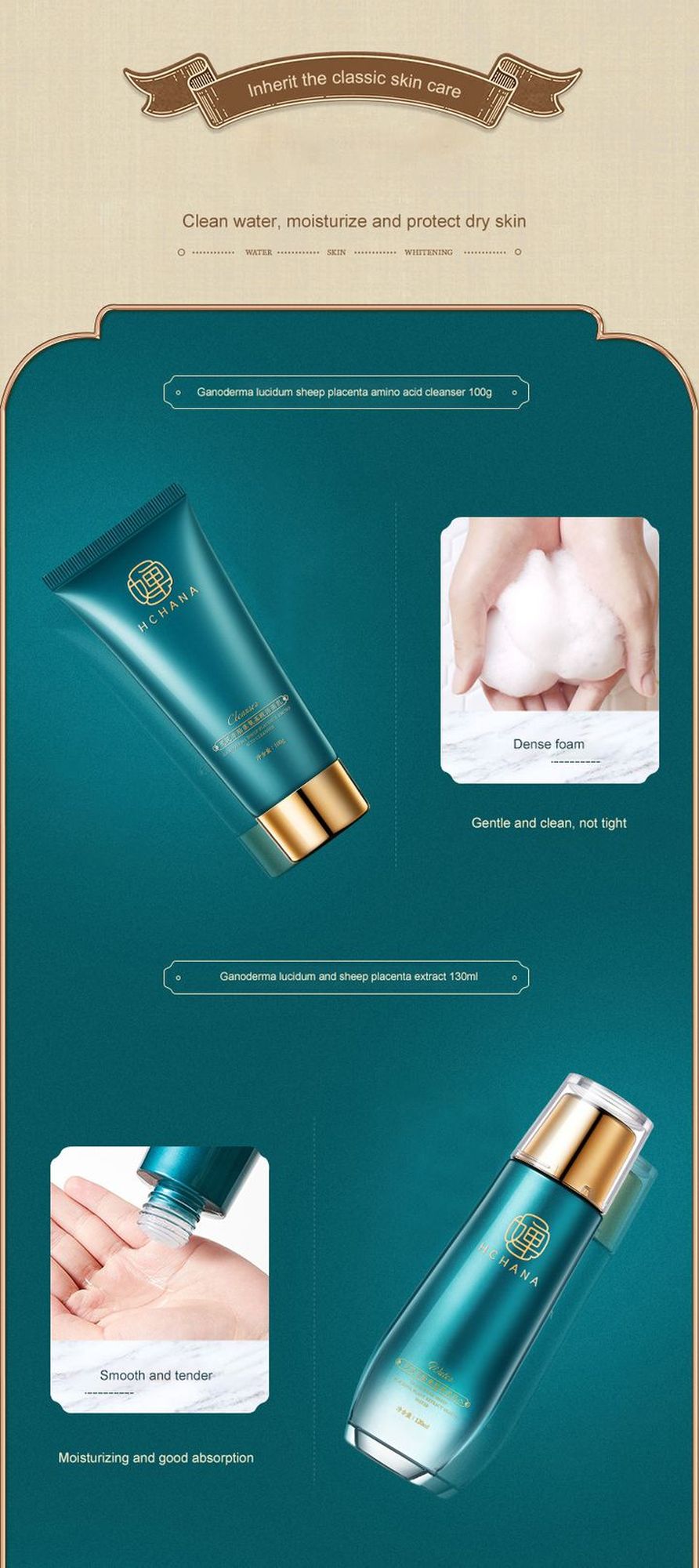 LAIKOU Ganoderma Lucidum 10PCS Face Skin Care Product Facial Cleanser Toner Essence Milk Essence Cream Eye Cream BB Cream Set