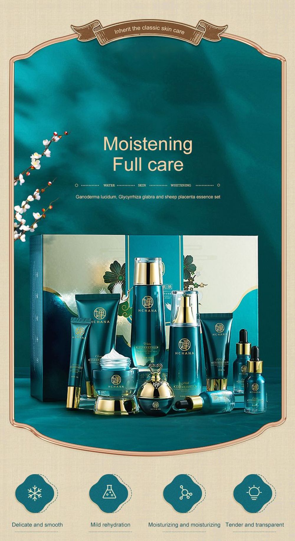 LAIKOU Ganoderma Lucidum 10PCS Face Skin Care Product Facial Cleanser Toner Essence Milk Essence Cream Eye Cream BB Cream Set