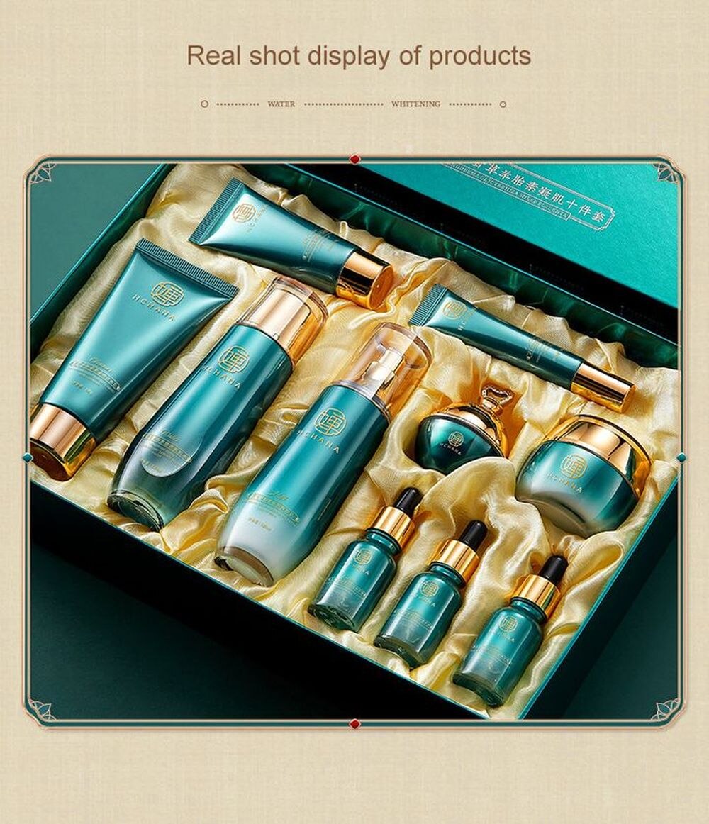 LAIKOU Ganoderma Lucidum 10PCS Face Skin Care Product Facial Cleanser Toner Essence Milk Essence Cream Eye Cream BB Cream Set