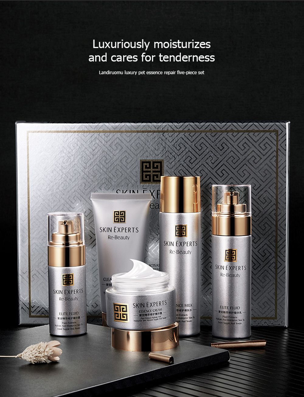 LAIKOU 5PCS Essence Repairing Skin Care Set Deep Cleaning Moisturizing Whitening Face Tonic Cream Anti-Aging Face Essence Care
