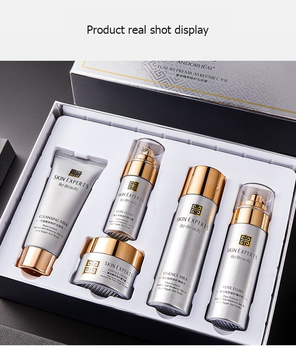 LAIKOU 5PCS Essence Repairing Skin Care Set Deep Cleaning Moisturizing Whitening Face Tonic Cream Anti-Aging Face Essence Care