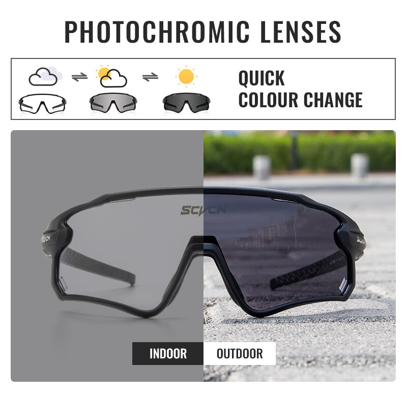 SCVCN Photochromic Cycling Glasses MTB Riding Running Sunglasses UV400 Polarized Fishing Goggles Man Woman Bike Bicycle Eyewear