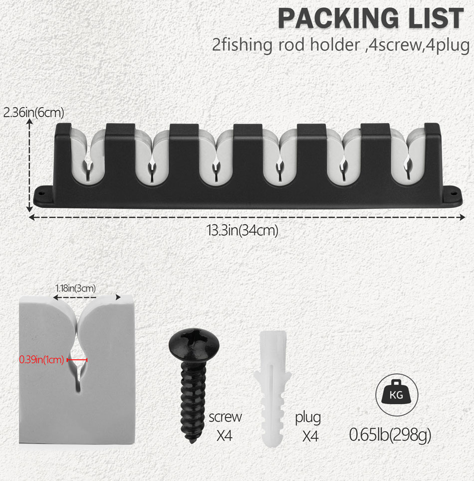 THKFISH 2 Pcs Fishing Rod Holder Stand Kit 6 Holes Black ABS Plastic Wear-resistant Durable Horizontal Wall-mounted Pole Rack