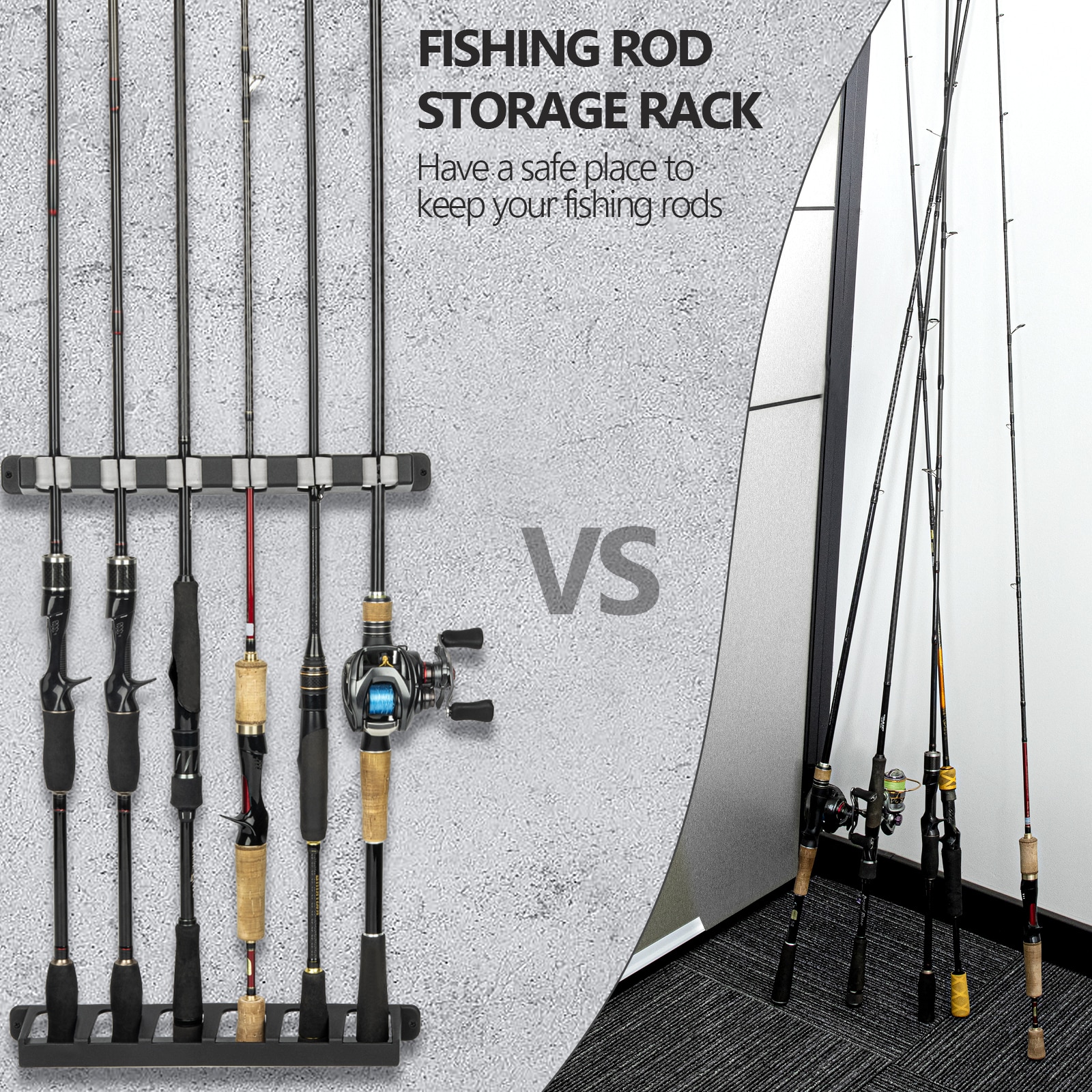 THKFISH 2 Pcs Fishing Rod Holder Stand Kit 6 Holes Black ABS Plastic Wear-resistant Durable Horizontal Wall-mounted Pole Rack THKFISH 2 Pcs Fishing Rod Holder Stand Kit 6 Holes Black ABS Plastic Wear-resistant Durable Horizontal Wall-mounted Pole Rack