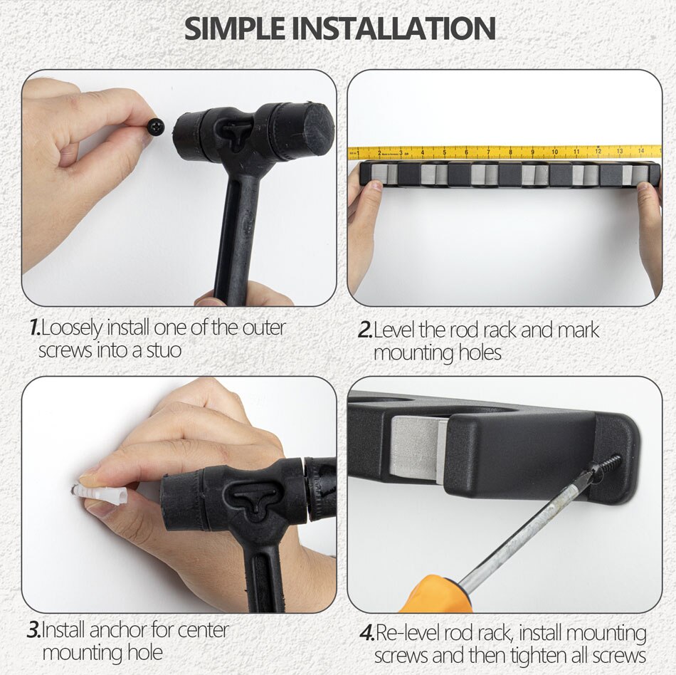 THKFISH 2 Pcs Fishing Rod Holder Stand Kit 6 Holes Black ABS Plastic Wear-resistant Durable Horizontal Wall-mounted Pole Rack