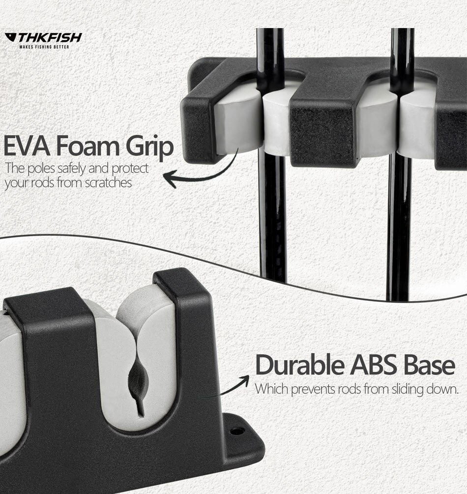 THKFISH 2 Pcs Fishing Rod Holder Stand Kit 6 Holes Black ABS Plastic Wear-resistant Durable Horizontal Wall-mounted Pole Rack