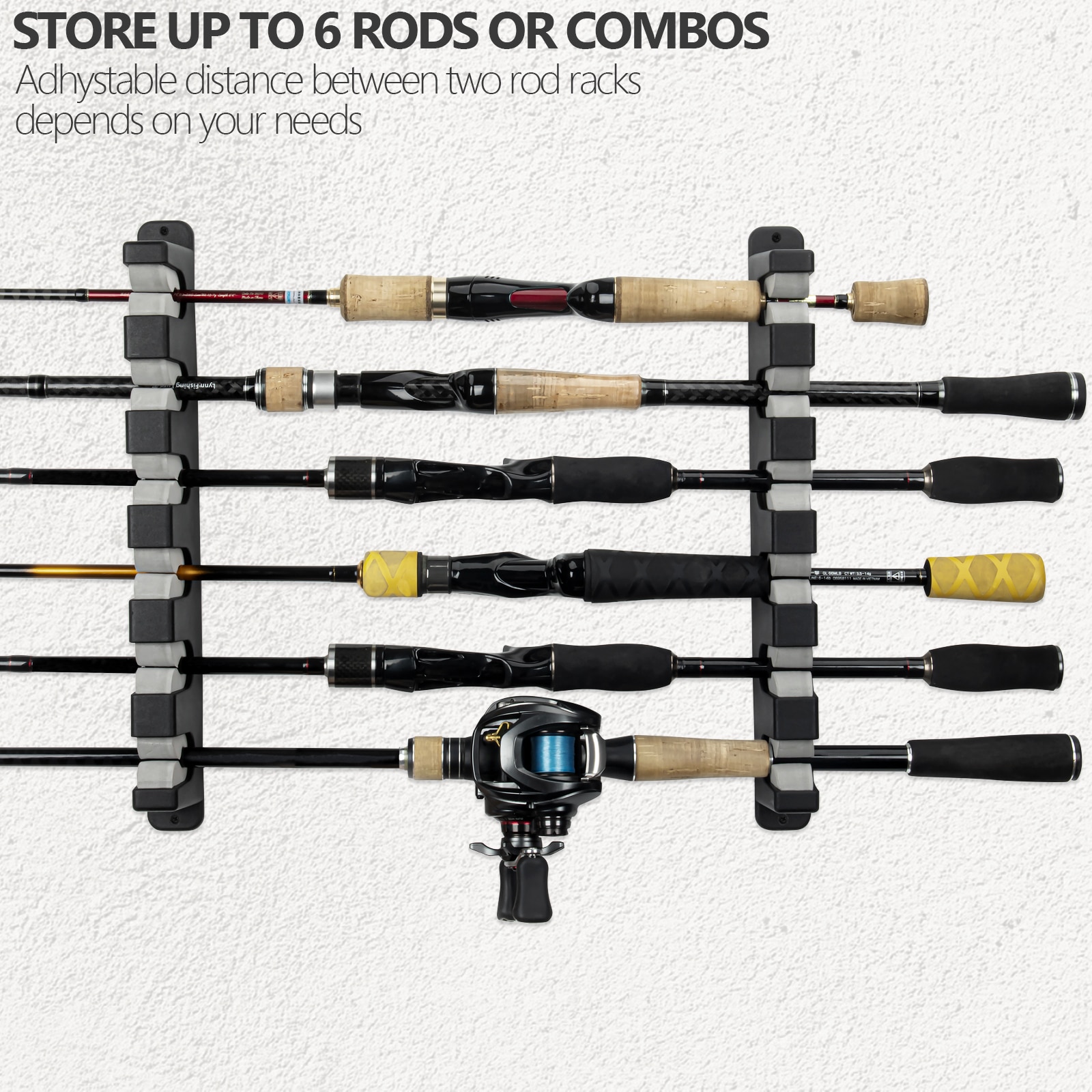 THKFISH 2 Pcs Fishing Rod Holder Stand Kit 6 Holes Black ABS Plastic Wear-resistant Durable Horizontal Wall-mounted Pole Rack THKFISH 2 Pcs Fishing Rod Holder Stand Kit 6 Holes Black ABS Plastic Wear-resistant Durable Horizontal Wall-mounted Pole Rack