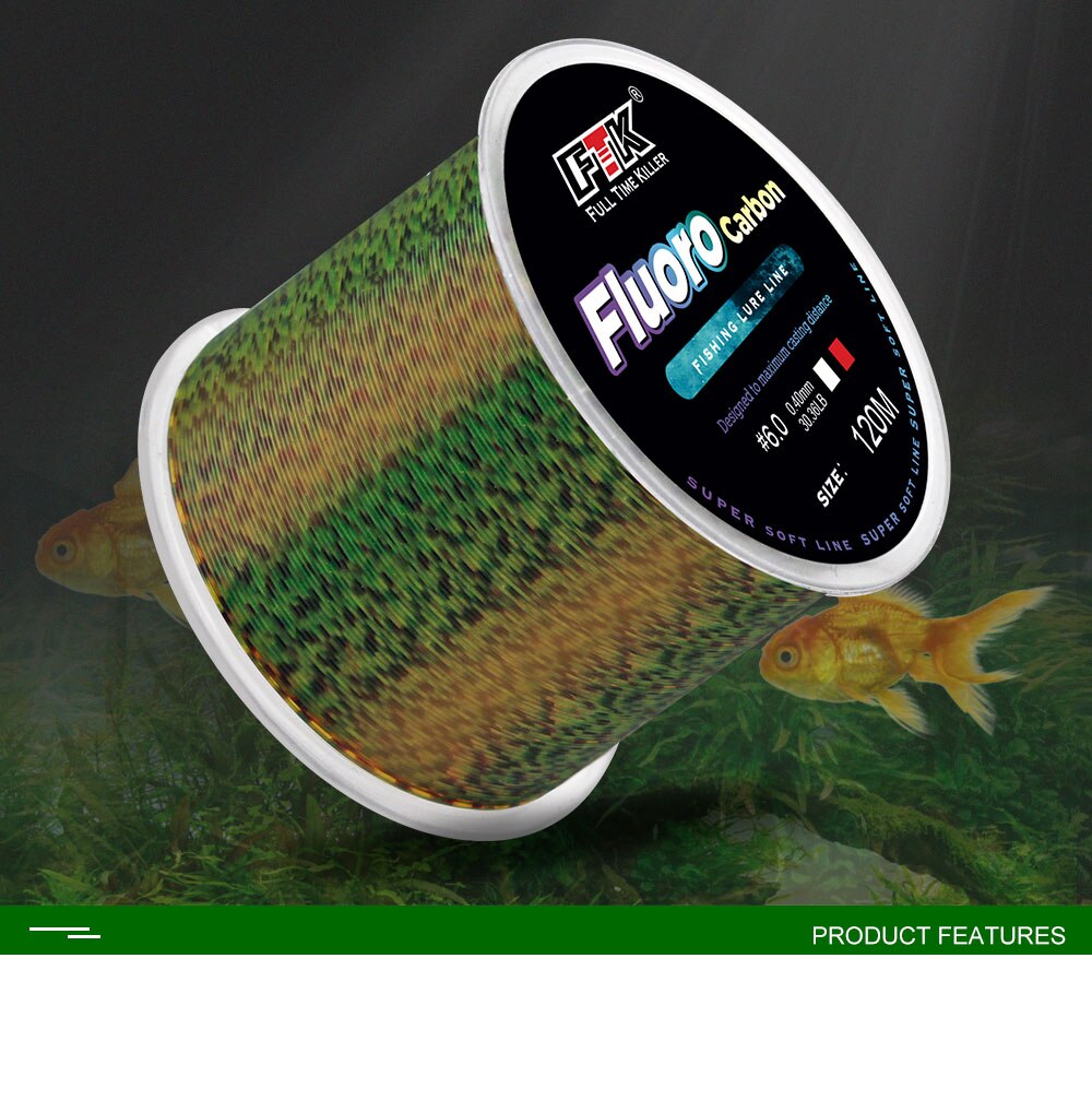 FTK 120m Invisib Bionic Spot Fish Line Speckle Carp Fluorocarbon Line 3D Monofilament Fishing Line 0.20mm-0.50mm 4.13LB-34.32LBg