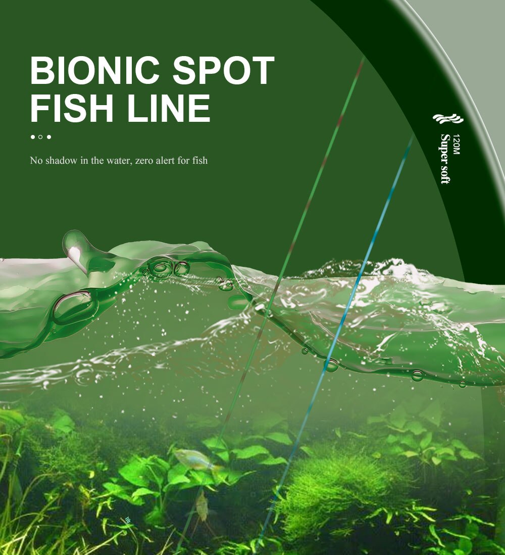 FTK 120m Invisib Bionic Spot Fish Line Speckle Carp Fluorocarbon Line 3D Monofilament Fishing Line 0.20mm-0.50mm 4.13LB-34.32LBg