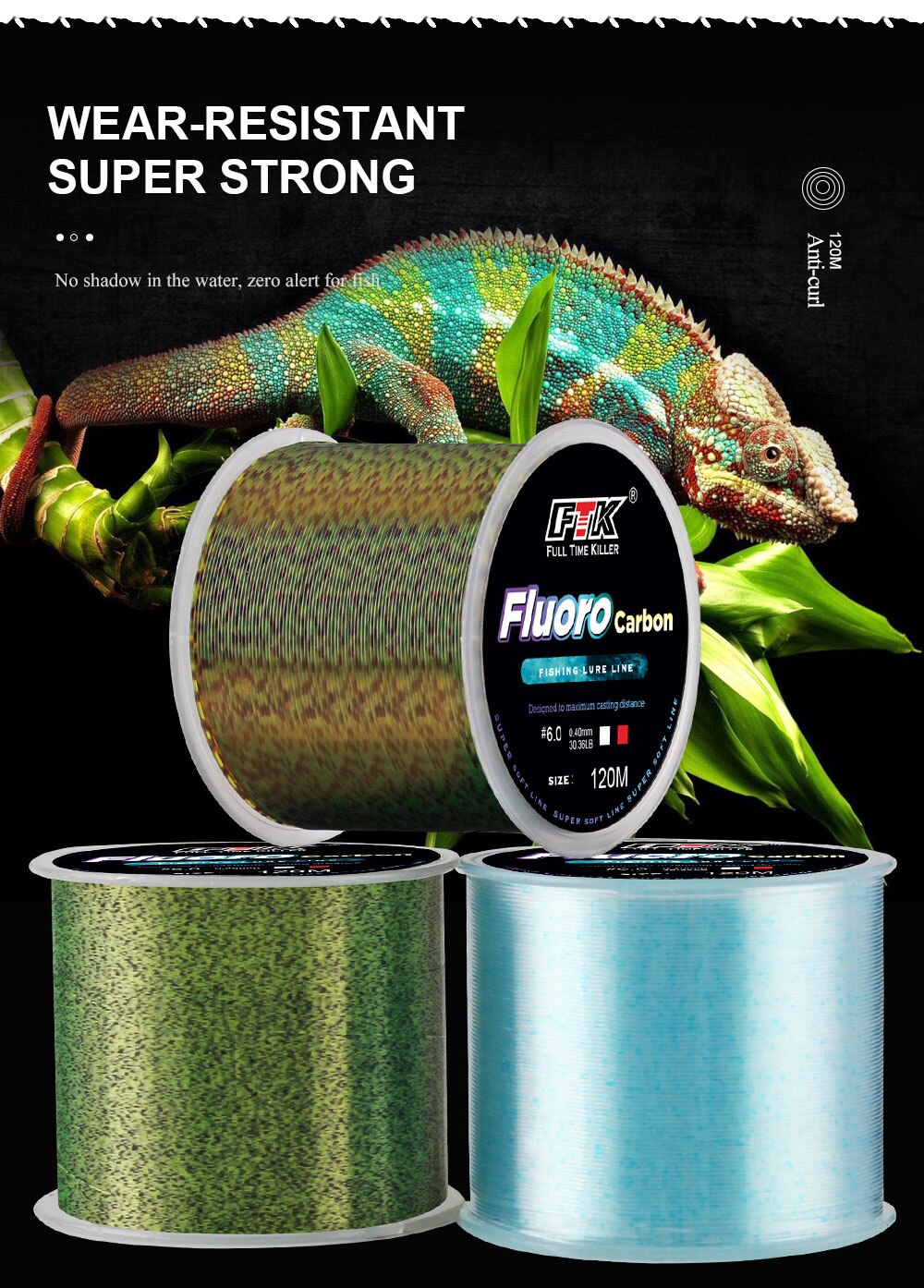 FTK 120m Invisib Bionic Spot Fish Line Speckle Carp Fluorocarbon Line 3D Monofilament Fishing Line 0.20mm-0.50mm 4.13LB-34.32LBg