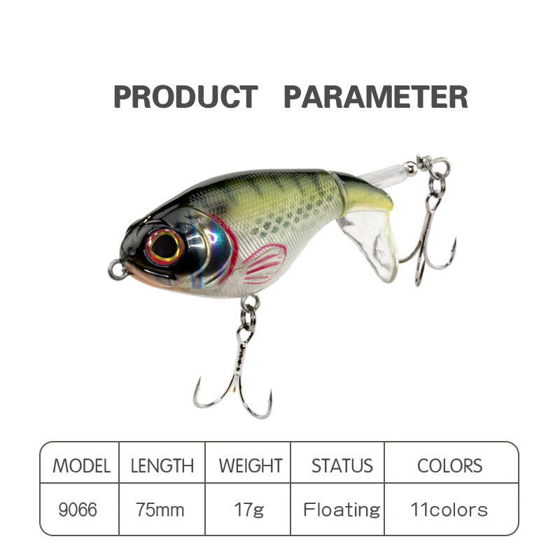 1pcs 75mm/17g Topwater Fishing Lures Whopper Popper Artificial Bait Hard Plopper Soft Rotating Tail Fishing Tackle Fishing Baits