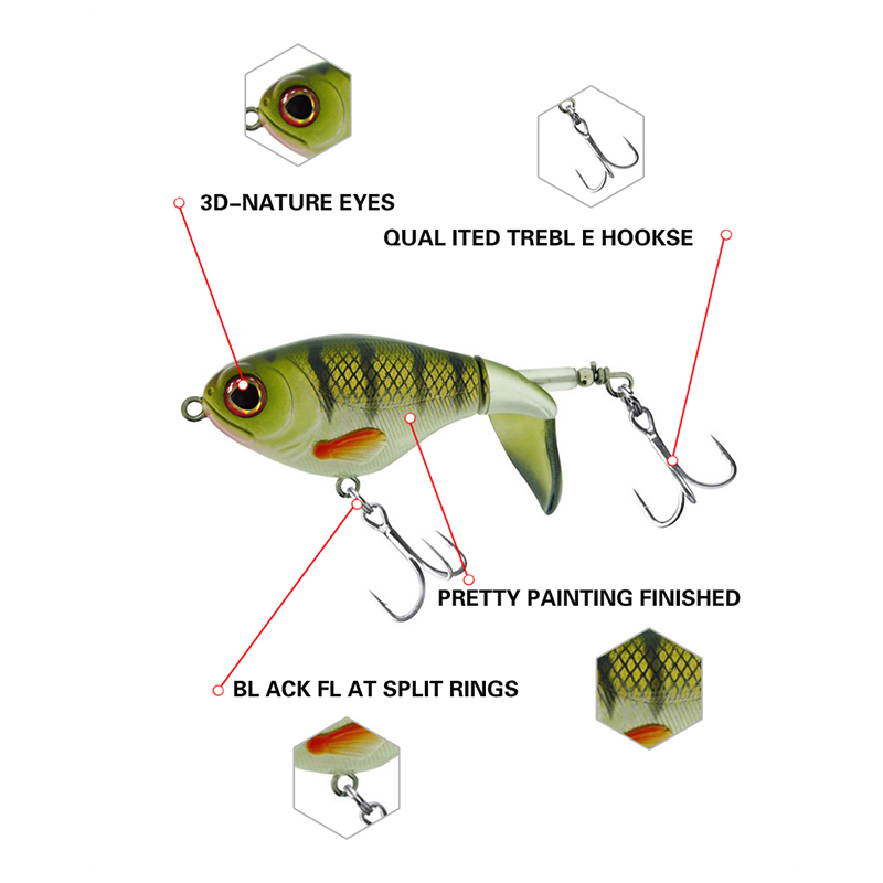 1pcs 75mm/17g Topwater Fishing Lures Whopper Popper Artificial Bait Hard Plopper Soft Rotating Tail Fishing Tackle Fishing Baits