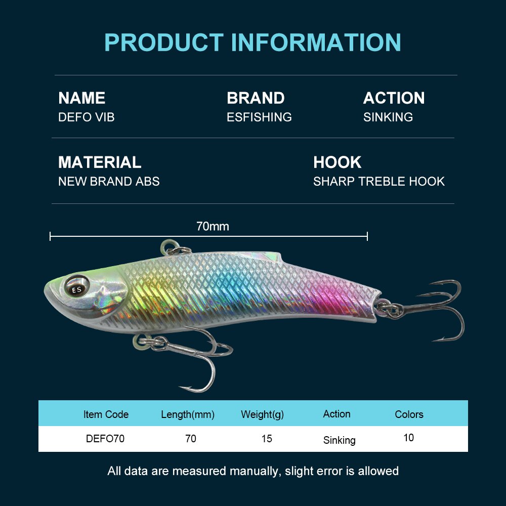 ESFISHING Quality Hard Bait DEFO VIB 70mm15g Pike Winter Ice Fishing Lure Tackle Sinking Icsa Artificial Wobblers Free Shipping ESFISHING Quality Hard Bait DEFO VIB 70mm15g Pike Winter Ice Fishing Lure Tackle Sinking Icsa Artificial Wobblers Free Shipping