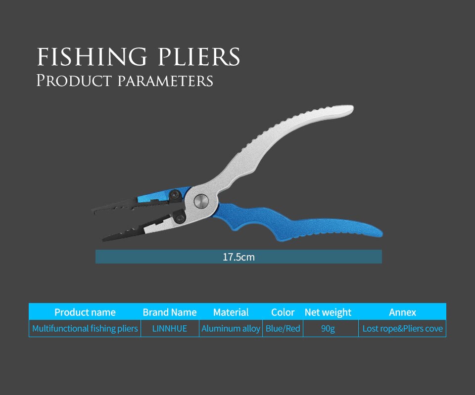 LINNHUE Best Aluminum Alloy Fishing Pliers Grip Set Fishing Tackle Hook Recover Cutter Line Split Ring Fishing Tool Accessories