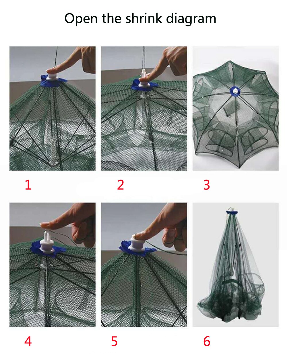 4-20 Hole Folding Portable Hexagonal Net Fishing Net Casting Crayfish Catcher Fish Trap Shrimp Catcher Tank Cage Net