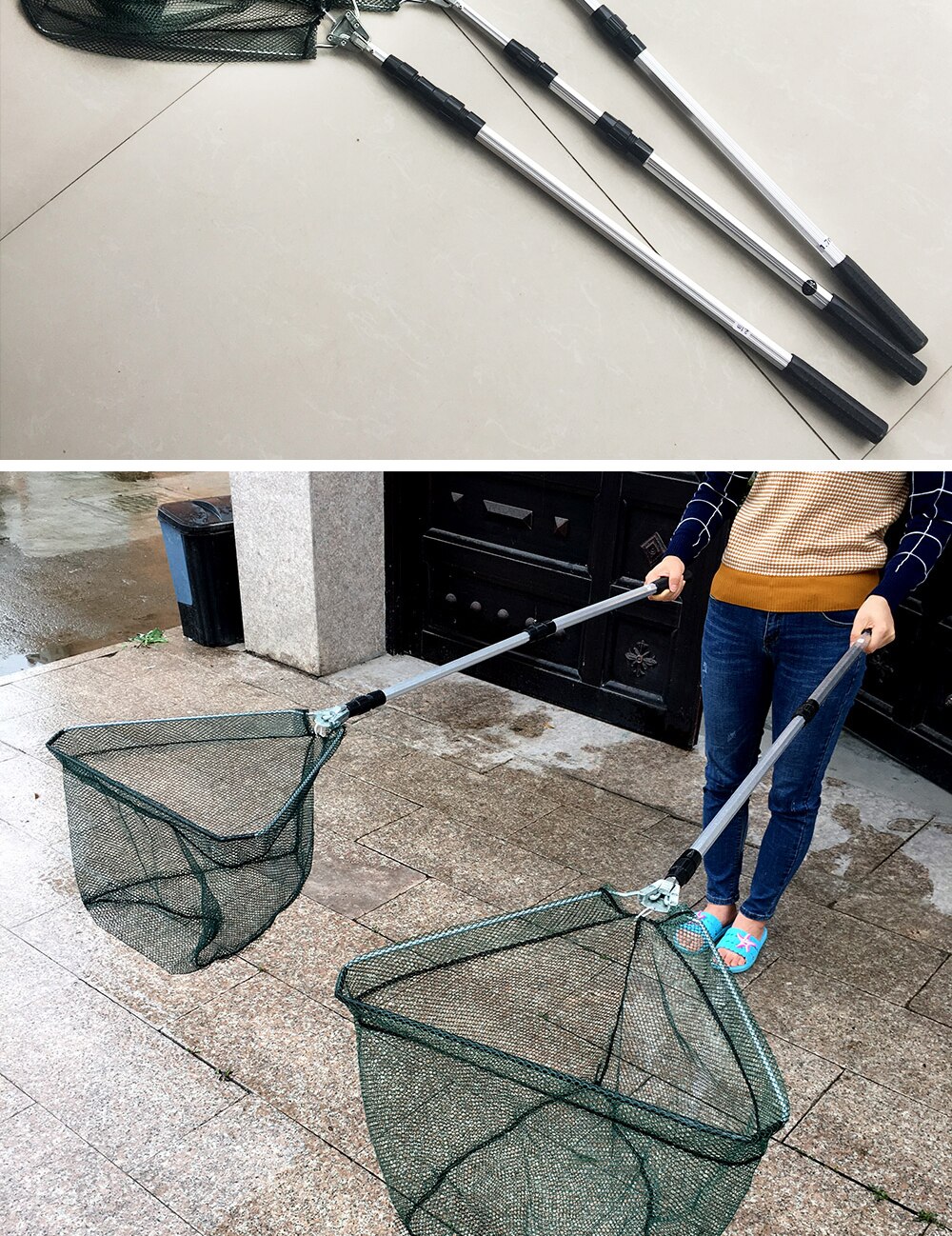 Aluminum Alloy 150/170/210cm Retractable Fishing Net Telescoping Foldable Landing Net Pole Folding Landing Net For Fly Fishing