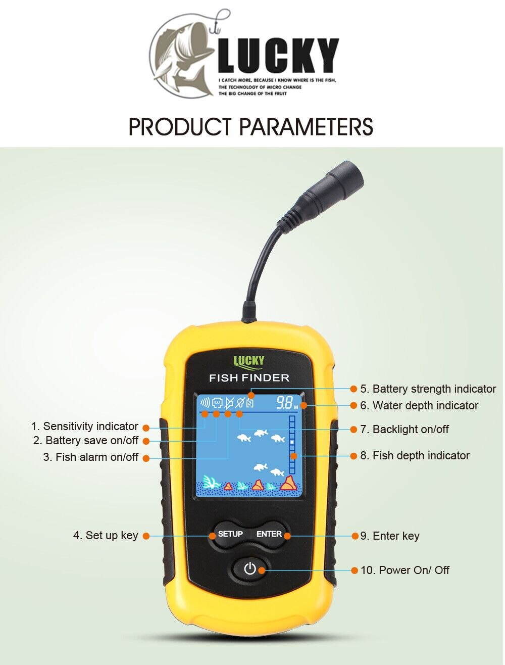 FFC1108-1 Alarm 100M Portable Sonar Fish Finders Fishing lure Echo Sounder Fishing Finder Alarm Transducer Lake Sea Fishing