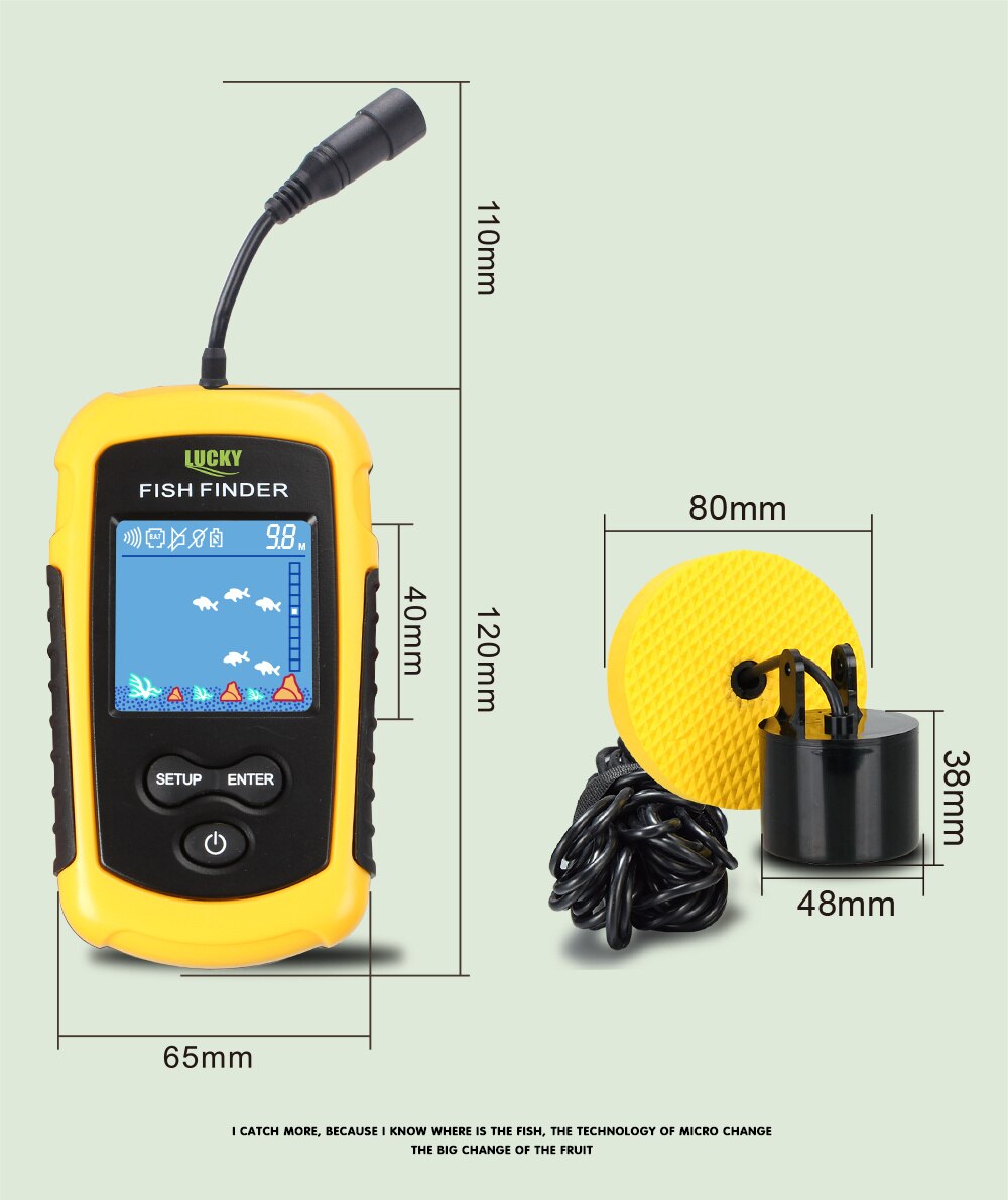 FFC1108-1 Alarm 100M Portable Sonar Fish Finders Fishing lure Echo Sounder Fishing Finder Alarm Transducer Lake Sea Fishing