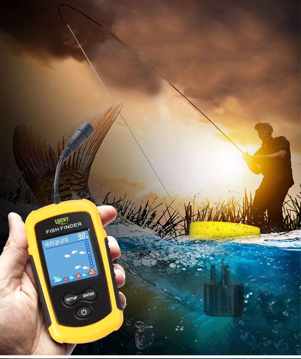 FFC1108-1 Alarm 100M Portable Sonar Fish Finders Fishing lure Echo Sounder Fishing Finder Alarm Transducer Lake Sea Fishing