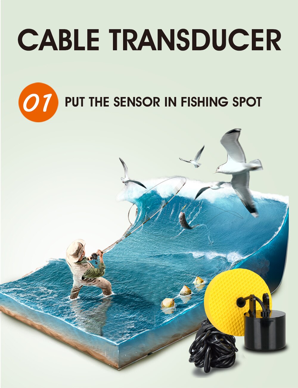 FFC1108-1 Alarm 100M Portable Sonar Fish Finders Fishing lure Echo Sounder Fishing Finder Alarm Transducer Lake Sea Fishing