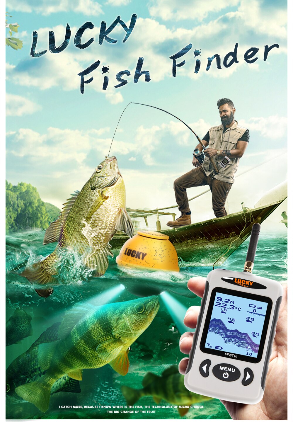 Lucky FFW718& FFW718LA Wireless Portable Fish Finder 45M/135FT Sonar Depth Sounder Alarm Ocean River Lake Lucky FFW718& FFW718LA Wireless Portable Fish Finder 45M/135FT Sonar Depth Sounder Alarm Ocean River Lake