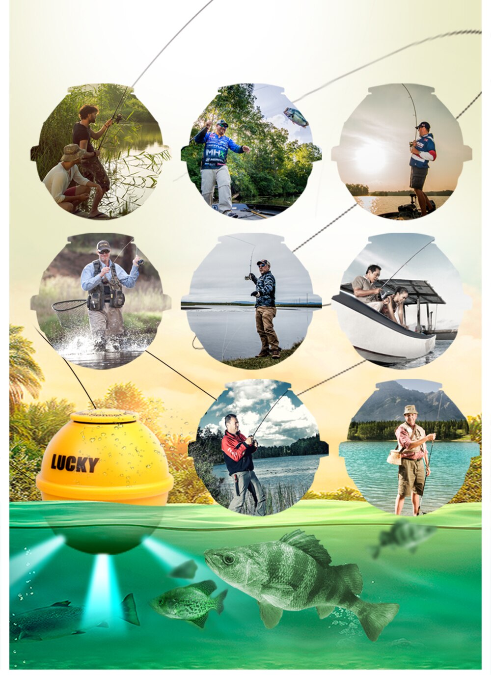 Lucky FFW718& FFW718LA Wireless Portable Fish Finder 45M/135FT Sonar Depth Sounder Alarm Ocean River Lake Lucky FFW718& FFW718LA Wireless Portable Fish Finder 45M/135FT Sonar Depth Sounder Alarm Ocean River Lake