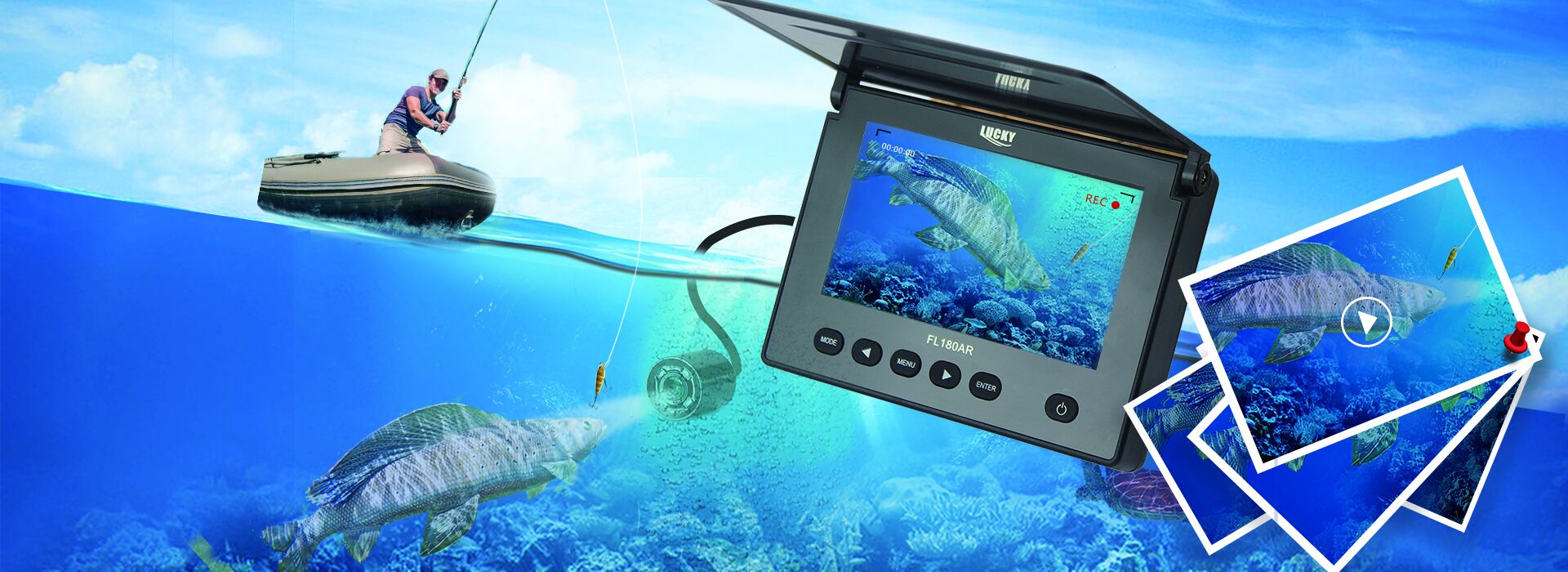 LUCKY FF918-C180S Wired Fishing finder 540ft/180m Depth Sounder Fish Detector Monitor echo sounder for fishing from a boat