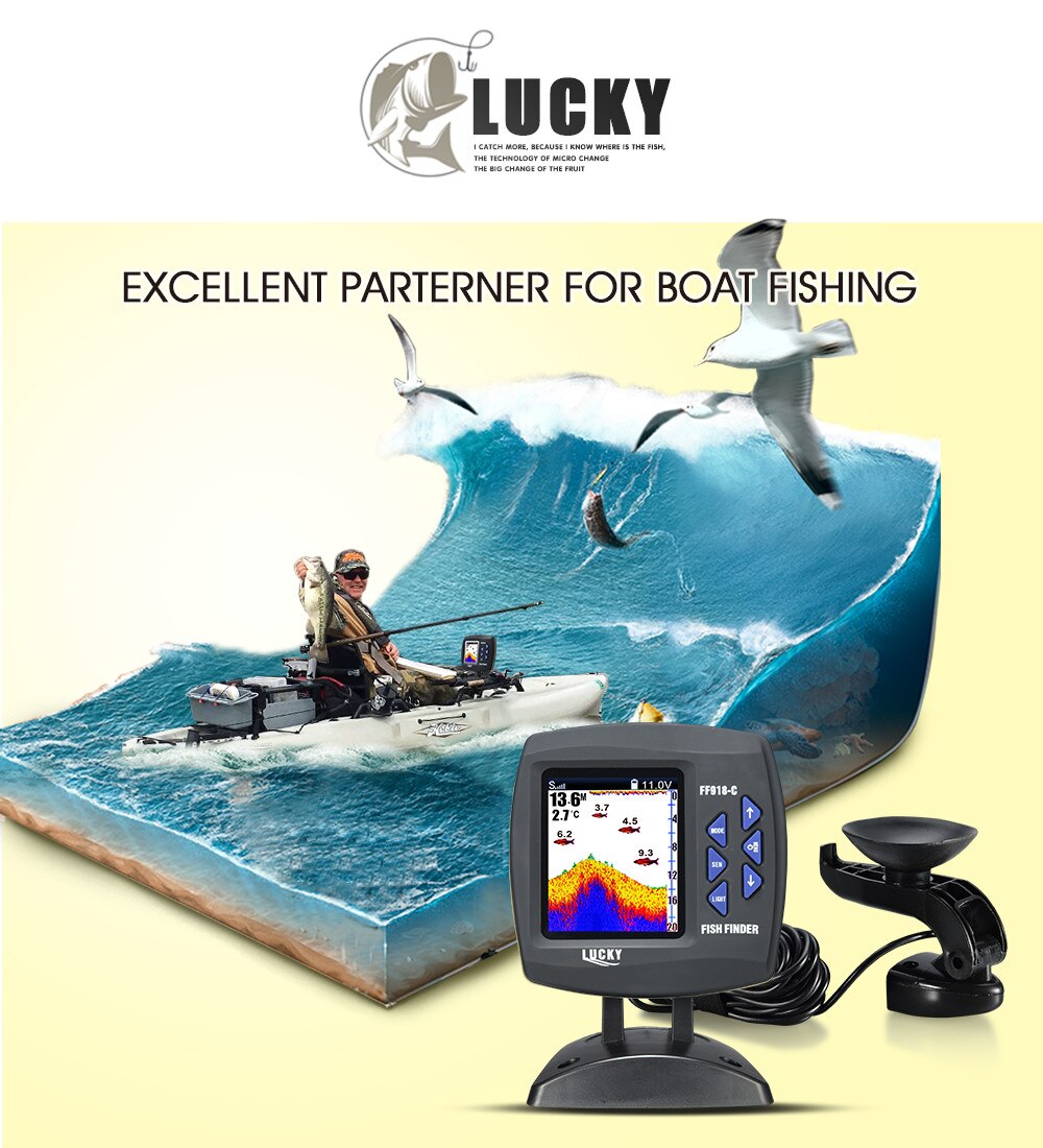 LUCKY FF918-C180S Wired Fishing finder 540ft/180m Depth Sounder Fish Detector Monitor echo sounder for fishing from a boat