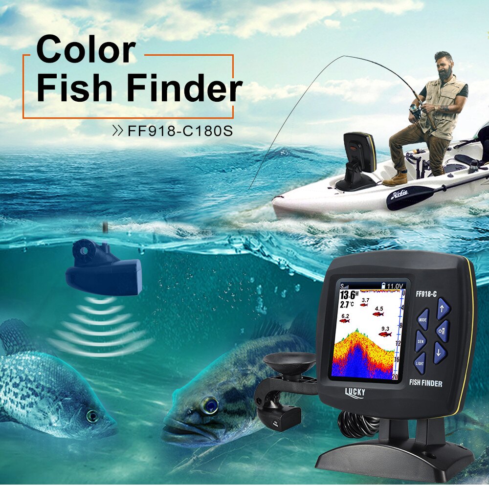 LUCKY FF918-C180S Wired Fishing finder 540ft/180m Depth Sounder Fish Detector Monitor echo sounder for fishing from a boat