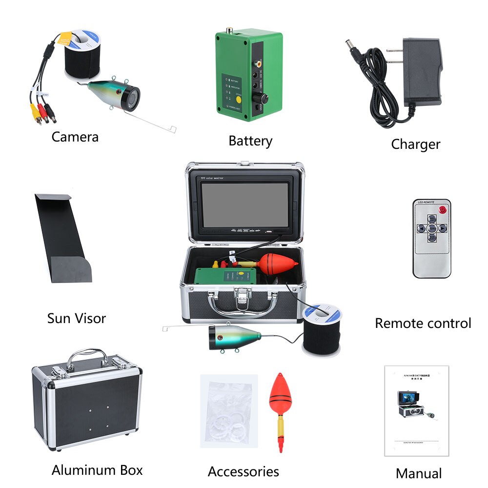 MAOTEWANG  HD 1080P 7inch Fish Finder Underwater Fishing Camera 15pcs White LEDs+15pcs Infrared Lamp 15M/30M Camera For Ice