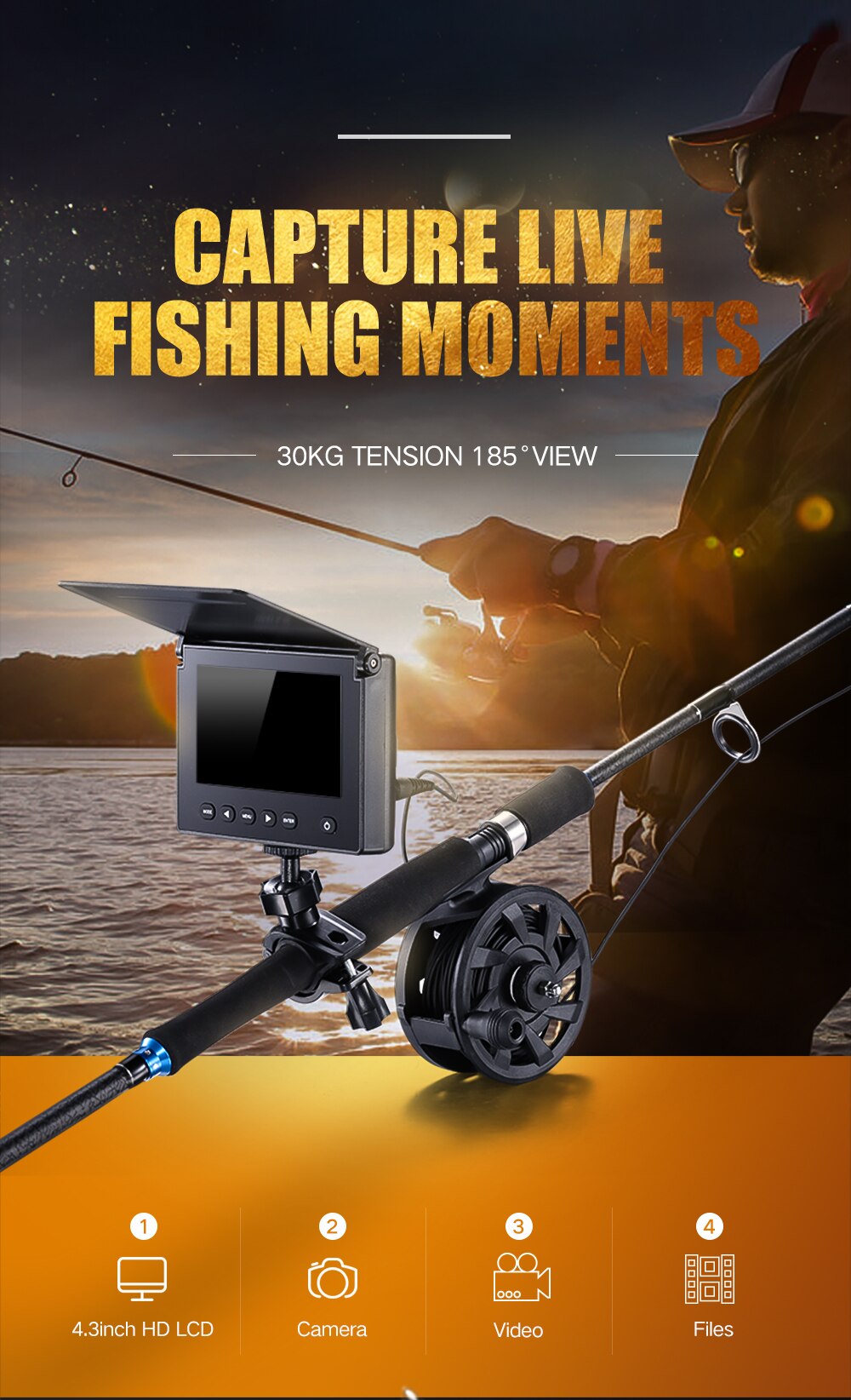 LUCKY Portable Underwater Fishing&Inspection Camera Night Vision Camera 4.3 Inch 20M Cable for Ice/Sea