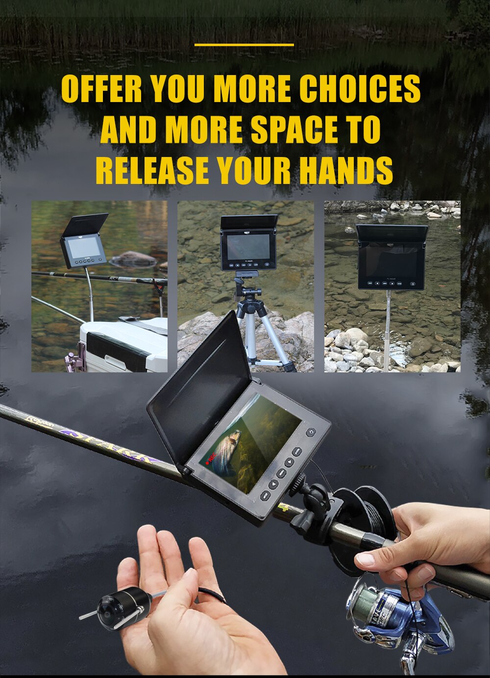 LUCKY Portable Underwater Fishing&Inspection Camera Night Vision Camera 4.3 Inch 20M Cable for Ice/Sea