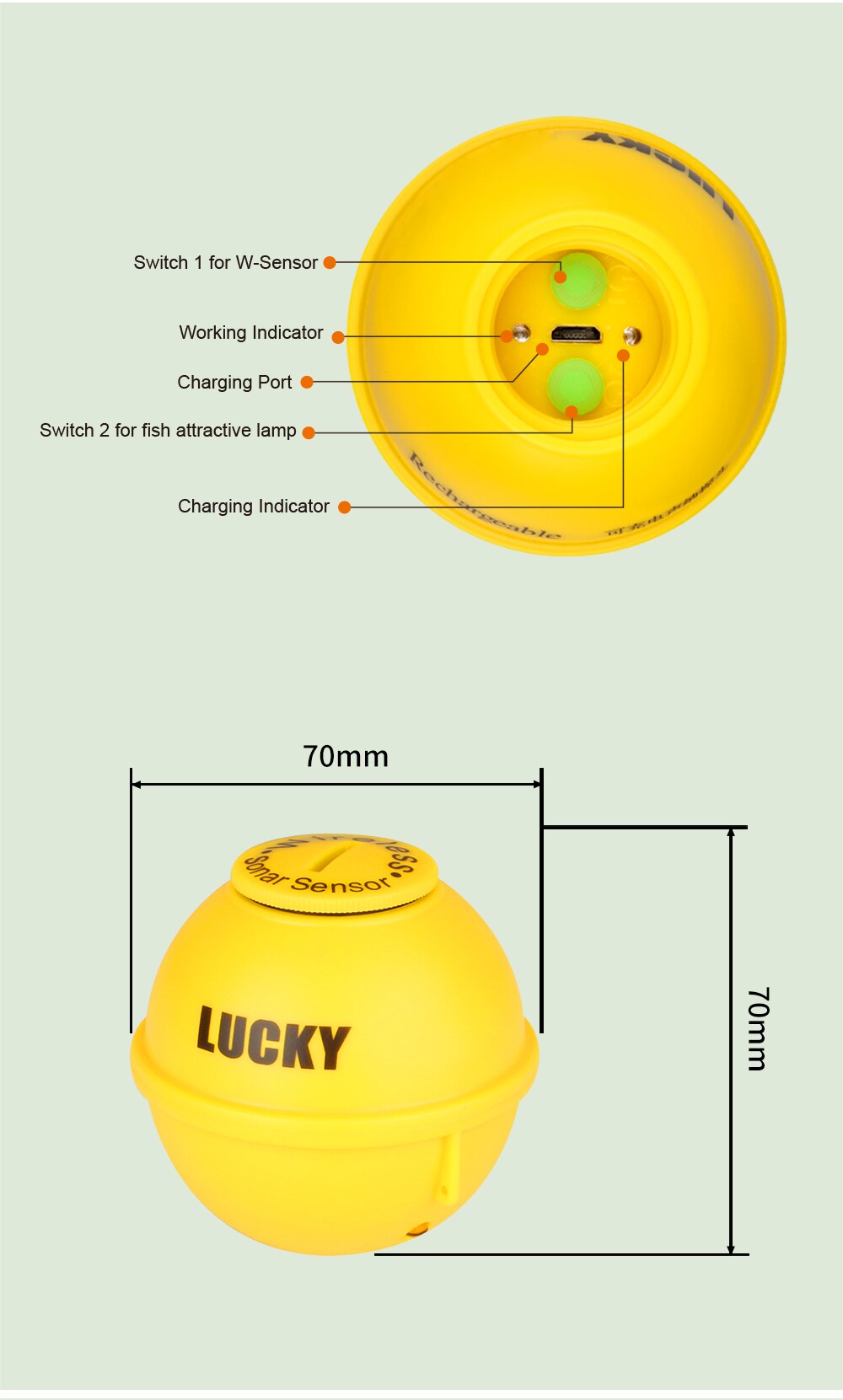 Lucky Original Wireless Sonar Sensor Transducer For FFw718la FF1108-1cwla FF718lic-wla ice Fishing Wireless Fish Finder Sensor