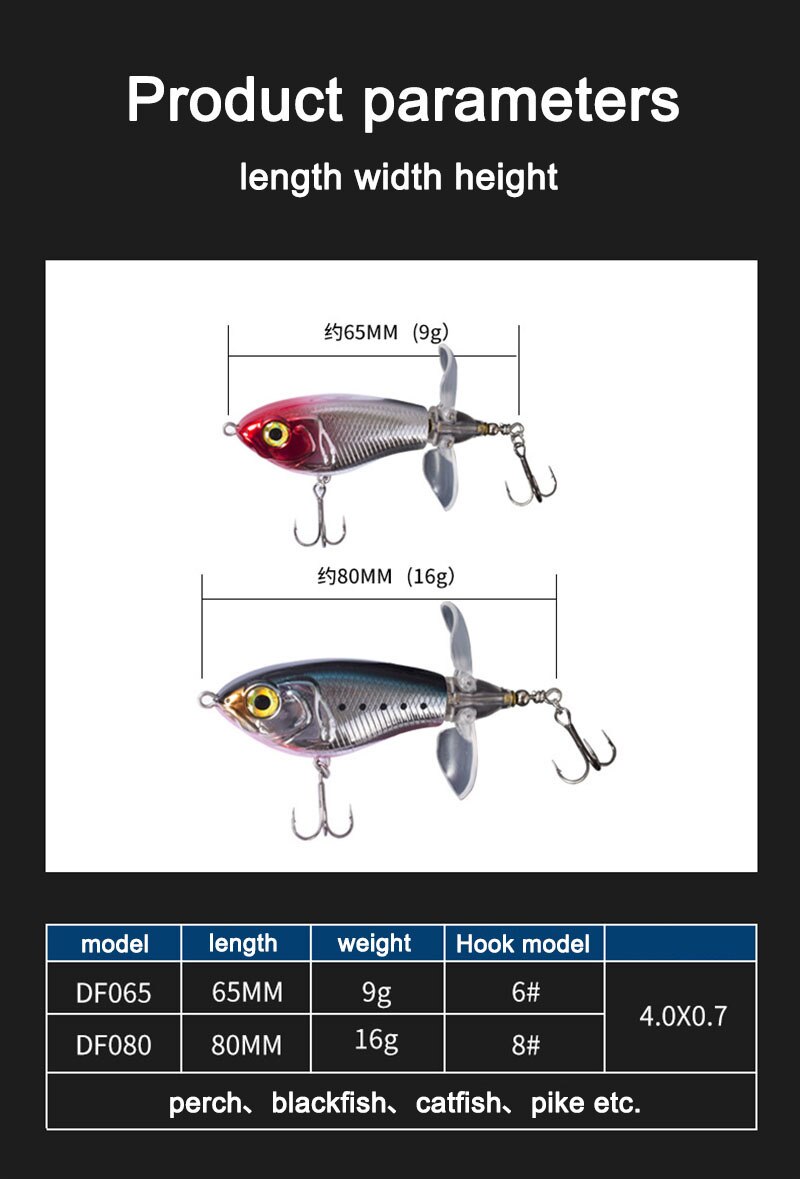 QQNAL 80mm 16g Fishing Lure Floating Double Propeller Soft Spinning Tail Hard Bait Swimming Bait Rock carp fishing crankbait sea