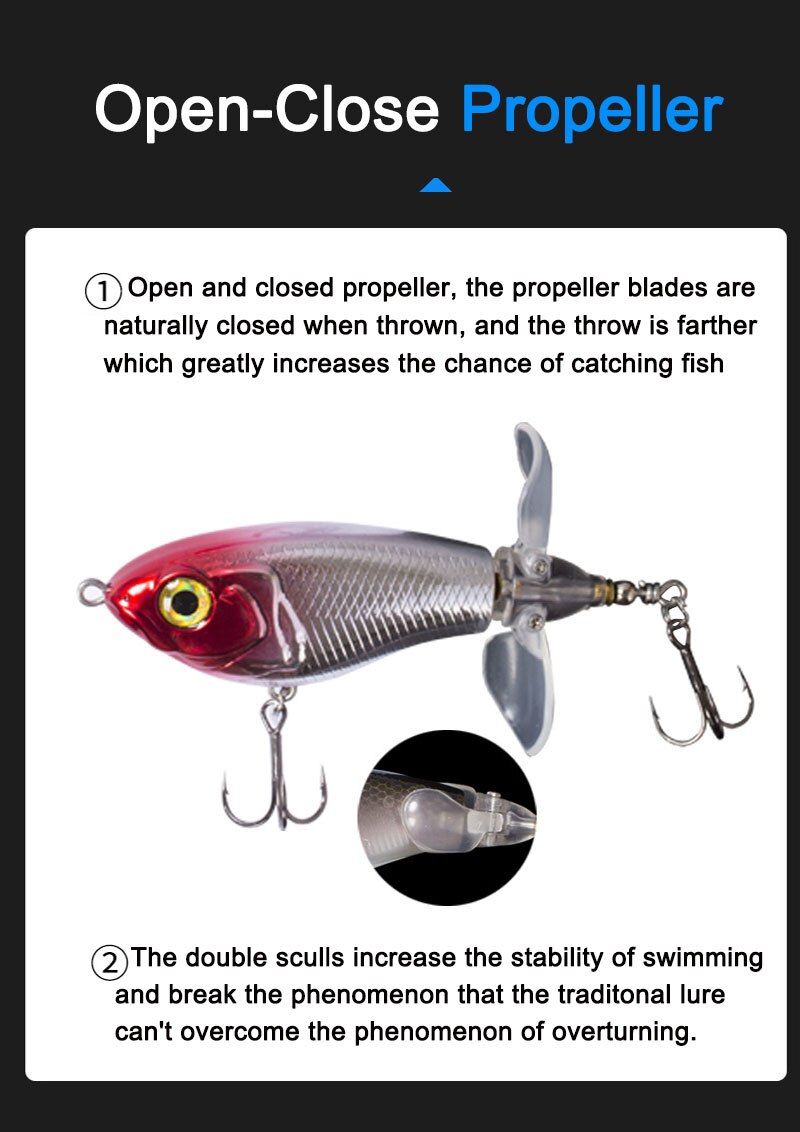 QQNAL 80mm 16g Fishing Lure Floating Double Propeller Soft Spinning Tail Hard Bait Swimming Bait Rock carp fishing crankbait sea