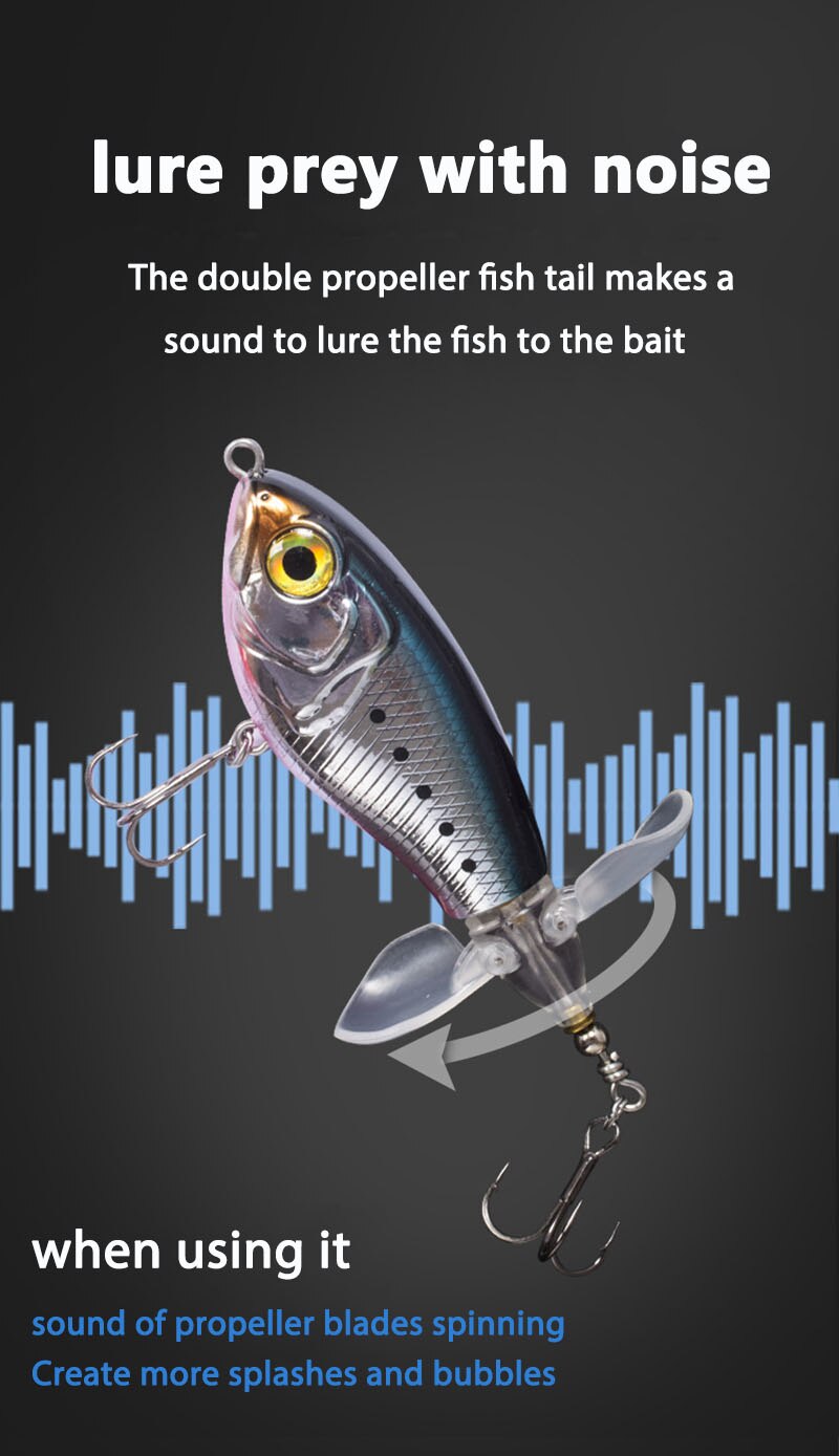 QQNAL 80mm 16g Fishing Lure Floating Double Propeller Soft Spinning Tail Hard Bait Swimming Bait Rock carp fishing crankbait sea