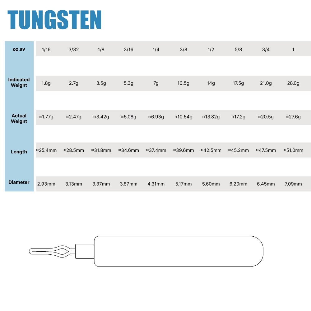 Elite TG 10Pcs Tungsten Sinker Drop Shot Rig unleaded 1/16OZ-1OZ tungsten skinny drop shot round eye Fishing Weight  Accessories