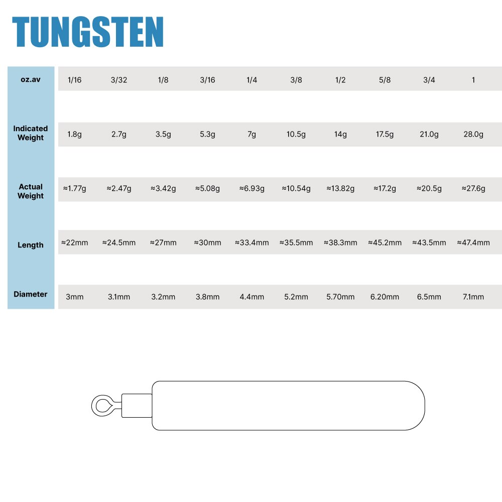 Elite TG 10Pcs Tungsten Sinker Drop Shot Rig unleaded 1/16OZ-1OZ tungsten skinny drop shot round eye Fishing Weight  Accessories