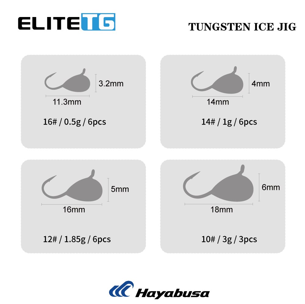 Elite TG 21PCS Tungsten Ice Fishing Jig Head Set,3.2mm 4mm 5mm 6mm Boxed All Glow Color 0.50G - 3.00G