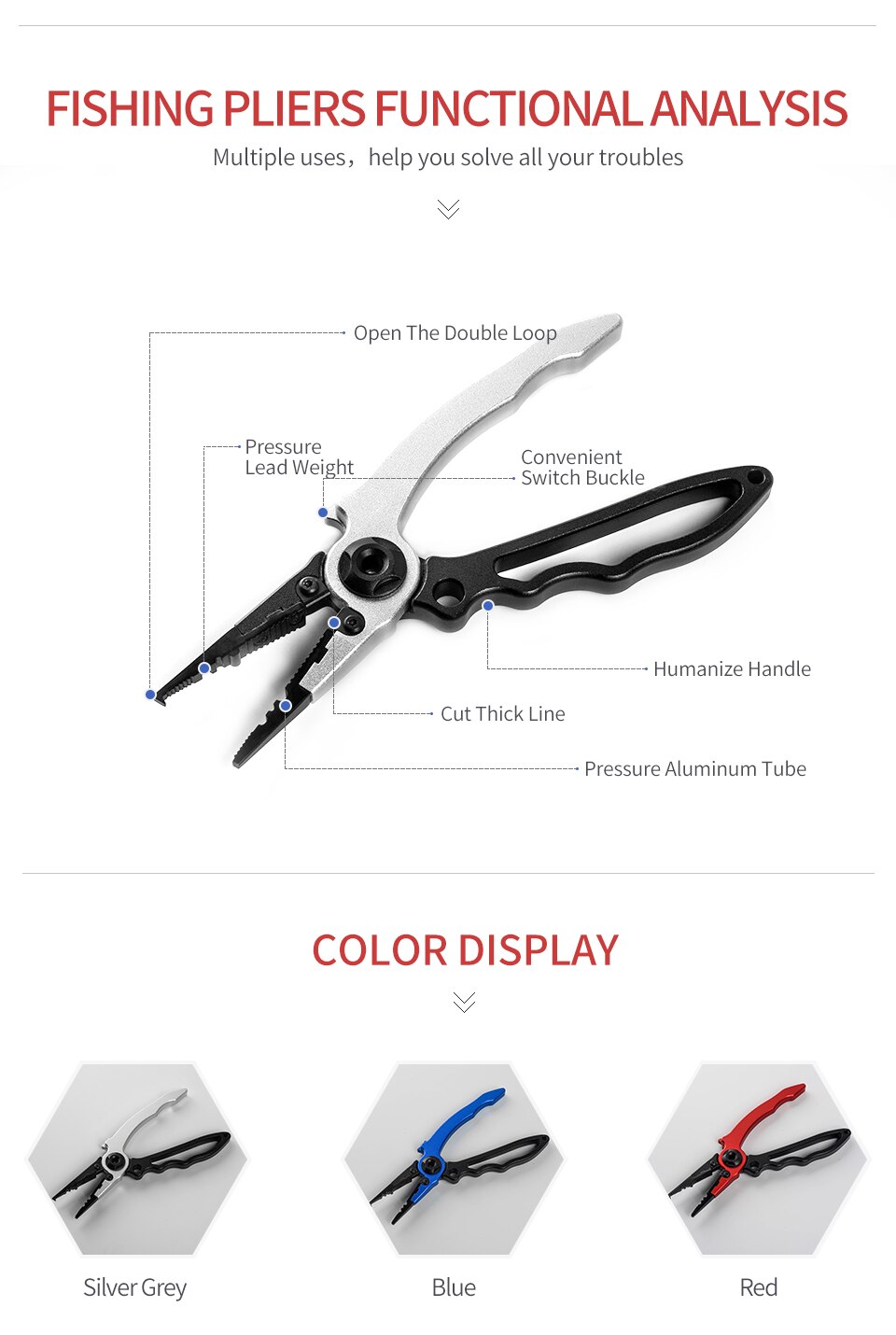 LINNHUE Aluminum Alloy Fishing Pliers Multifunctional Hooks Remover Line Cutter Split Lure Rings Fishing Holder Tackle Pliers