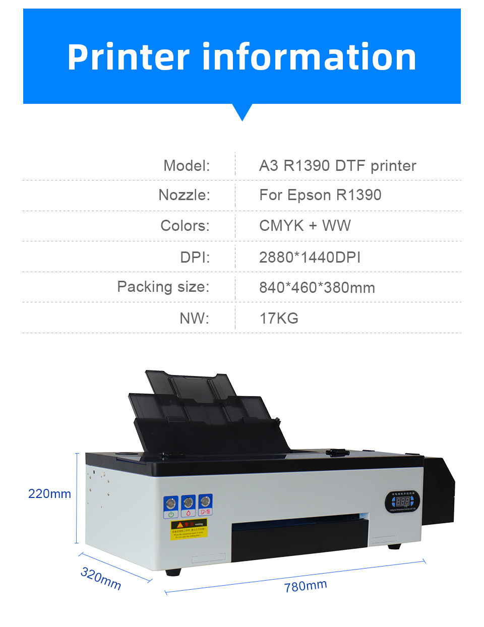 DTF Printer A3 DTF Transfer Film Printer R1390 DTF Printer For t shirt PET Film Print DTF Ink Powder A3T shirt Printing Machine