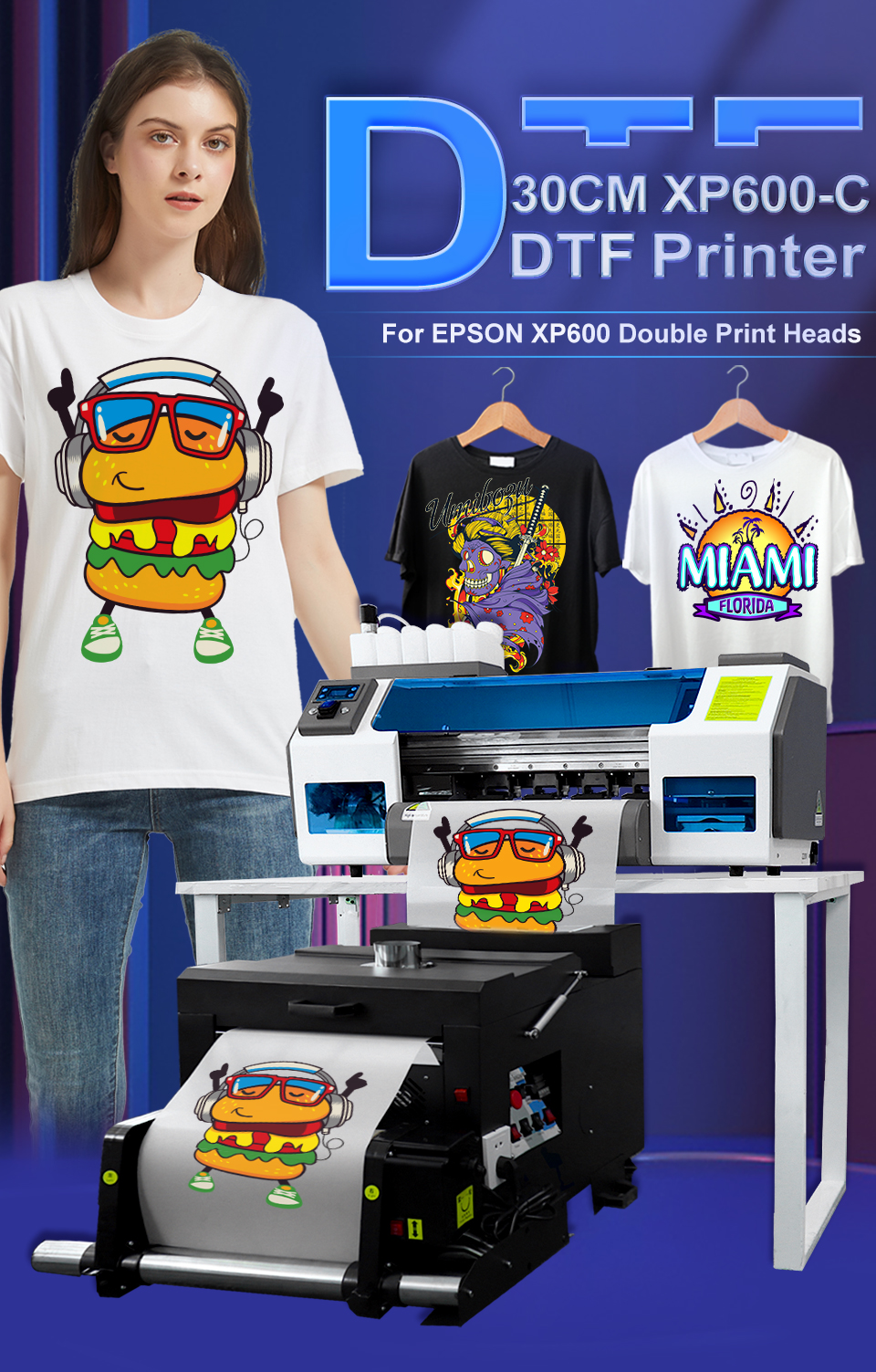 A​3 DTF Printer For EPSON XP600 Dual Print Heads Direct to Film T shirt Printing Machine For All Fabric Print 30CM DTF Printer
