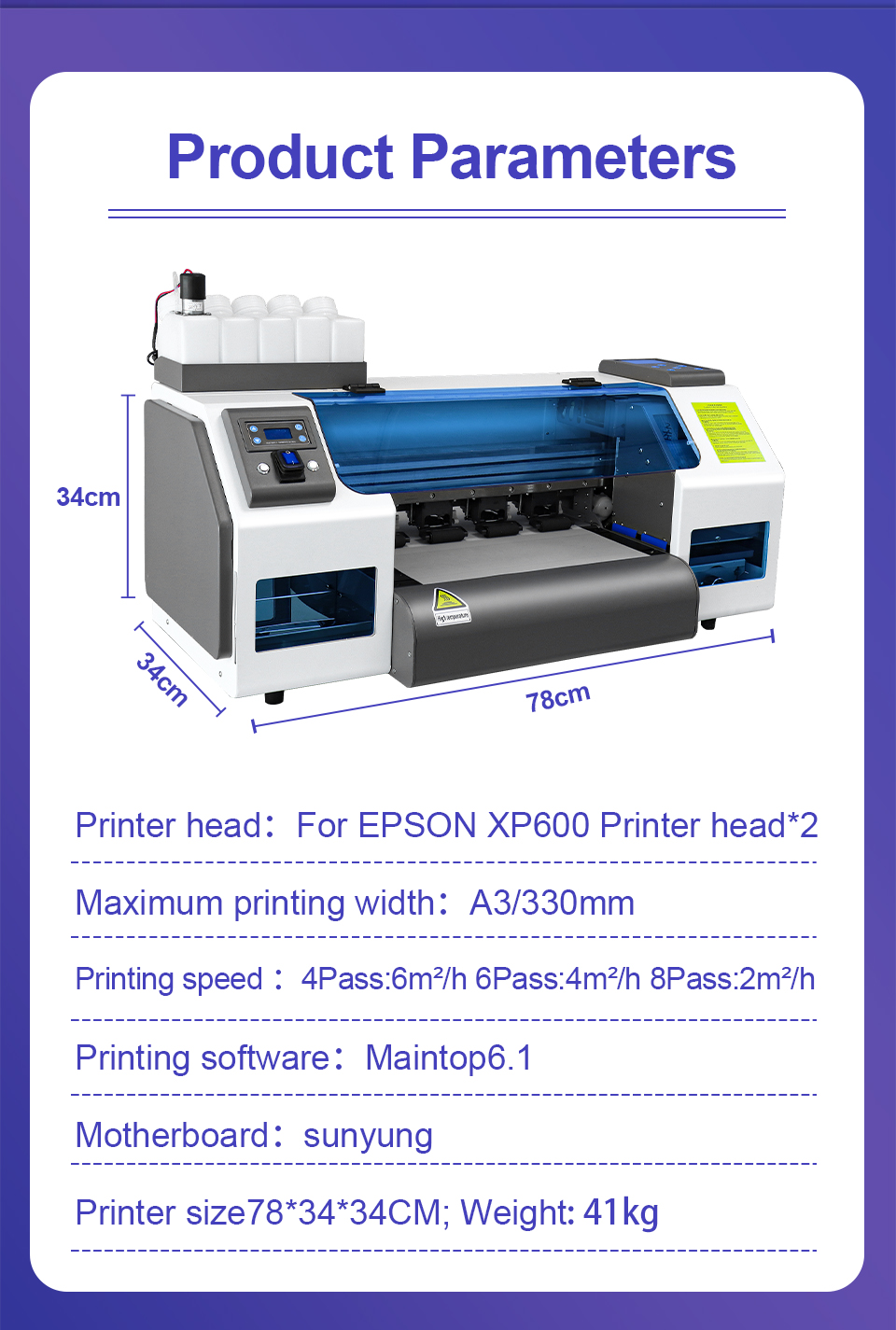 A​3 DTF Printer For EPSON XP600 Dual Print Heads Direct to Film T shirt Printing Machine For All Fabric Print 30CM DTF Printer