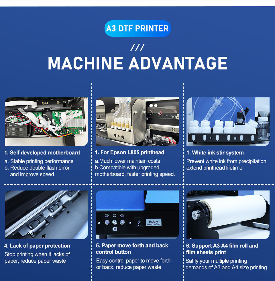A3 DTF Printer T Shirt Printing Machine A3 Directly Transfer Film Printer with Roll Feeder For t shirt Hoodies Jeans DTF Printer