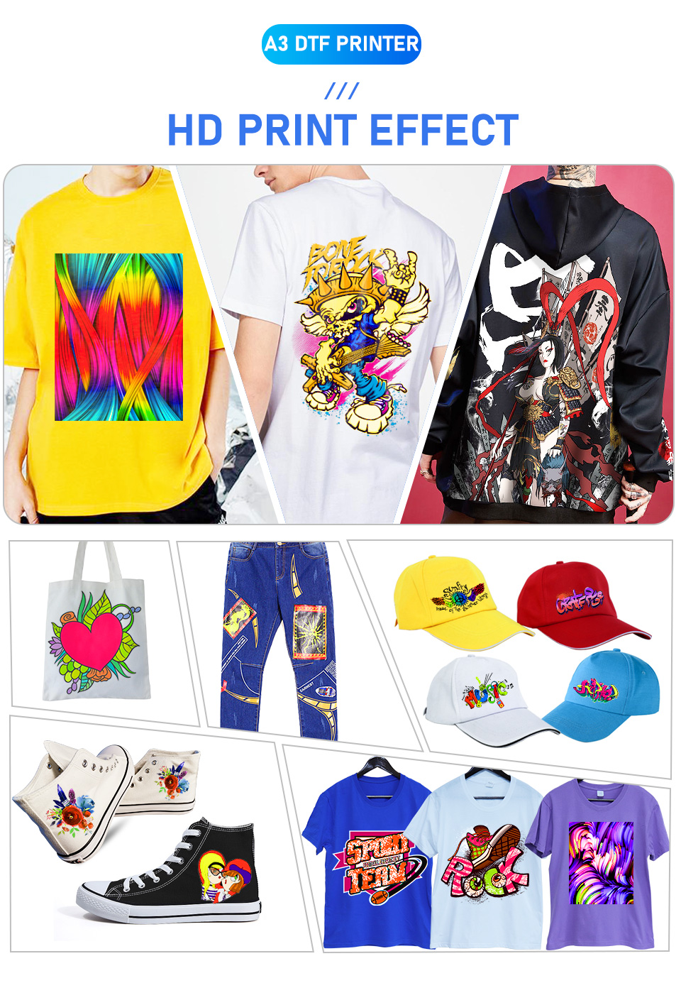 A3 DTF Printer T Shirt Printing Machine A3 Directly Transfer Film Printer with Roll Feeder For t shirt Hoodies Jeans DTF Printer