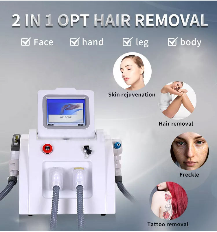 2023 Latest 2 In1Personal Care Appliances E-light+IPL OPT ND YAG Laser Multifunction Beauty Tattoo Hair Removal Machine