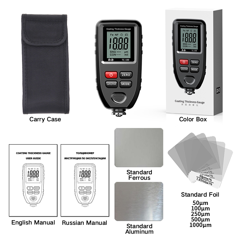 R&D TC100 Coating Thickness Gauge 0.1micron/0-1300 Car Paint Film Thickness Tester Measuring FE/NFE Russian Manual Paint Tool R&D TC100 Coating Thickness Gauge 0.1micron/0-1300 Car Paint Film Thickness Tester Measuring FE/NFE Russian Manual Paint Tool