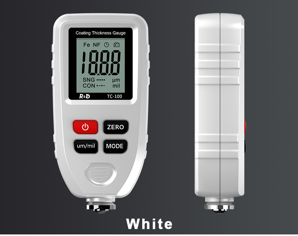 R&D TC100 Coating Thickness Gauge 0.1micron/0-1300 Car Paint Film Thickness Tester Measuring FE/NFE Russian Manual Paint Tool