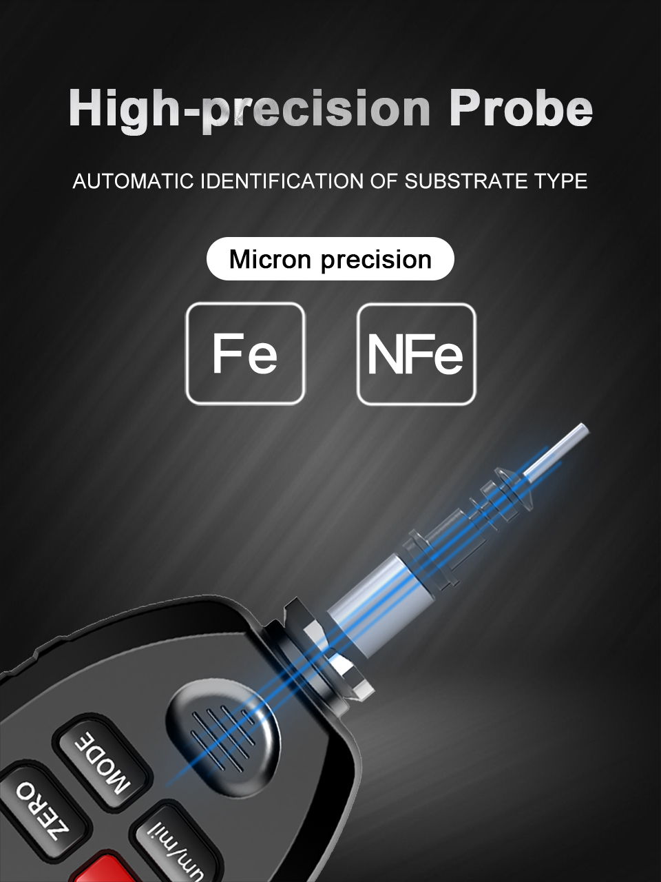 R&D TC100 Coating Thickness Gauge 0.1micron/0-1300 Car Paint Film Thickness Tester Measuring FE/NFE Russian Manual Paint Tool