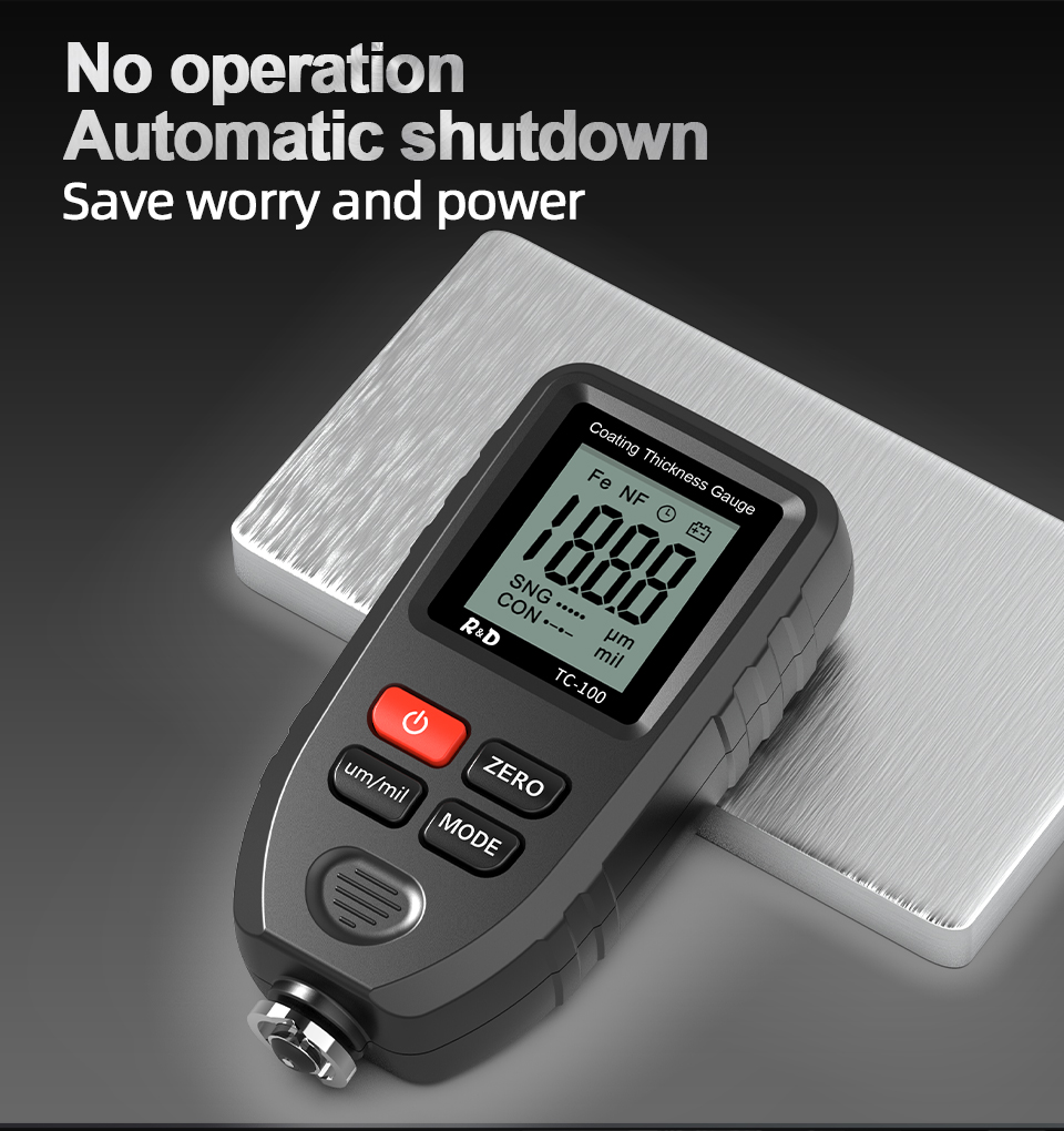 R&D TC100 Coating Thickness Gauge 0.1micron/0-1300 Car Paint Film Thickness Tester Measuring FE/NFE Russian Manual Paint Tool